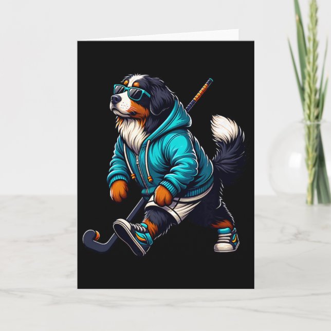 Cooler Berner Sennenhund-Hockeyspieler mit Kapuzen Karte (Vorderseite)