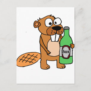 Cooler Biber trinken Bier Cartoon Postkarte