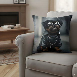 Cooler Bikerhund mit Sonnenbrille Funny Punk Rock Kissen