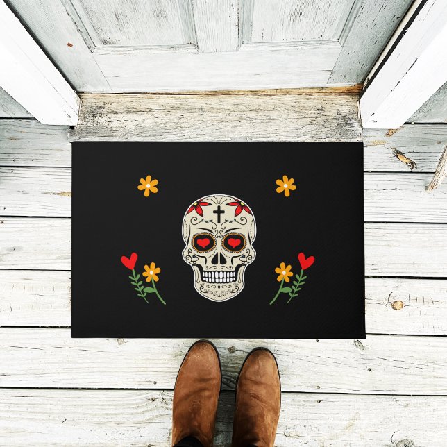 Cooler Black Muertos Zuckerhut mit Blume Fußmatte (Von Creator hochgeladen)