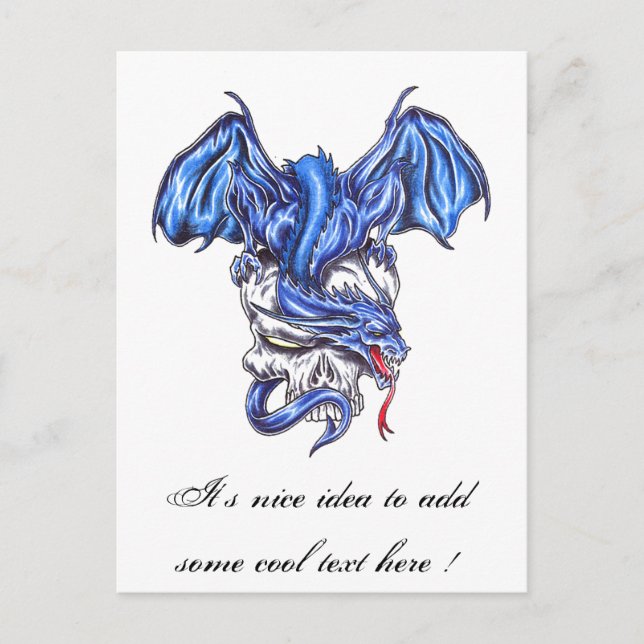 Cooler Blauer Drache auf der Postkarte des Skull-T (Vorderseite)