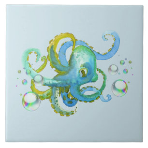 Cooler Blauer Oktopus unter Wasser Fliese