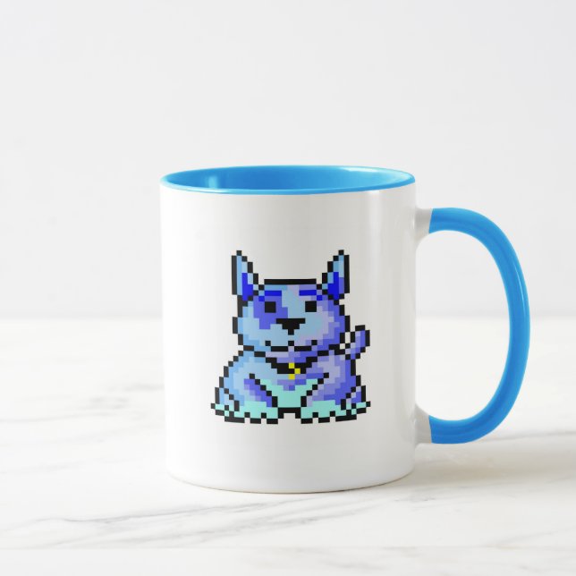 Cooler blauer Pixelhund Tasse (Rechts)