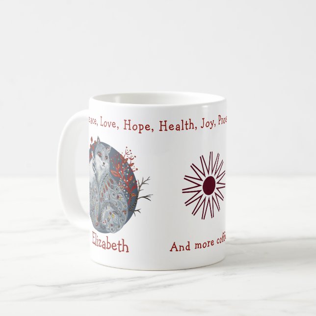 Cooler blauer Polar Fox, floraler Hintergrund. Sch Kaffeetasse (Vorderseite Links)