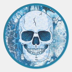 Cooler Blauer Skull Runder Aufkleber