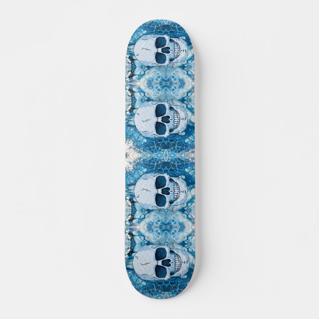 Cooler Blauer Skull Skateboard (Vorne)