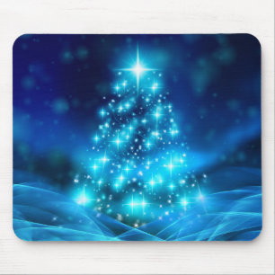 Cooler Blauer Weihnachtsbaum mit glänzenden Lichte Mousepad