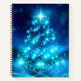 Cooler Blauer Weihnachtsbaum mit glänzenden Lichte Notizbuch