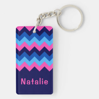 Cooler Blue Pink Zickzack Monogram Rectangle Schlü Schlüsselanhänger