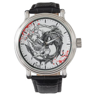 Cooler Blut-Spritzer Yin Yang Koi fischt Armbanduhr