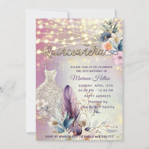 Cooler boho blumenreicher Glitzer Einladung