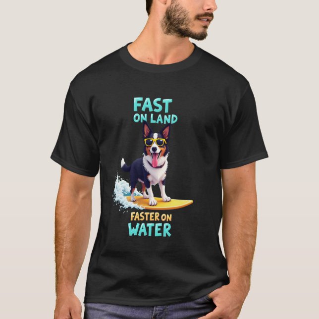 Cooler Border Collie Surfer Hund T-Shirt (Vorderseite)
