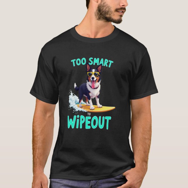 Cooler Border Collie Surfer Hund T-Shirt (Vorderseite)