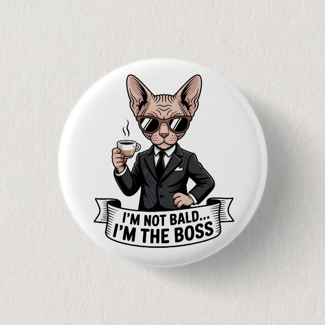 Cooler Boss Sphynx-Katze Kaffee Kunst Button (Vorderseite)