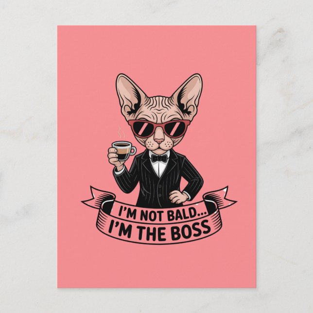 Cooler Boss Sphynx-Katze Kaffee Kunst Postkarte (Vorderseite)