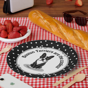 Cooler Boston Terrier Dog (schwarz) mit Sonnenbril Pappteller