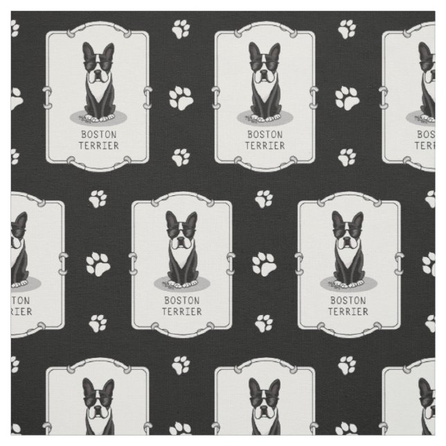 Cooler Boston Terrier Dog (schwarz) mit Sonnenbril Stoff (Muster)