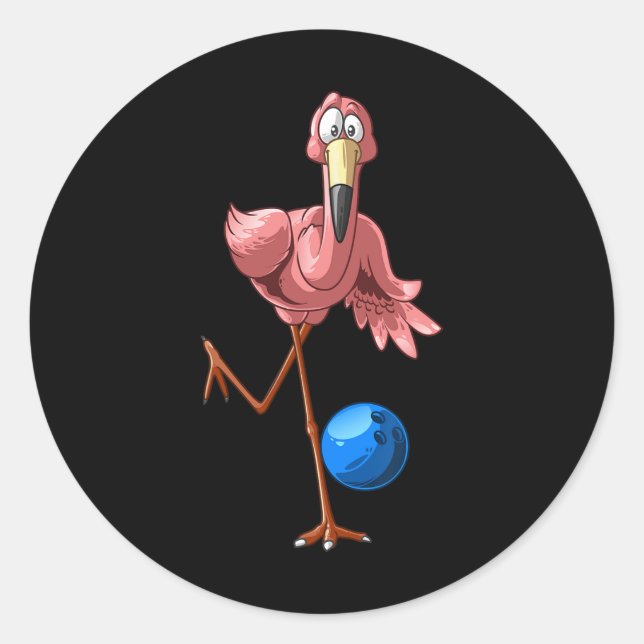 Cooler Bowling Flamingo Funny Shorebirds Lover Pla Runder Aufkleber (Vorderseite)