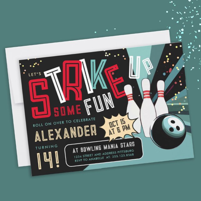 Cooler Bowling Wir schlagen das Red Black Sport Pa Einladung (Von Creator hochgeladen)