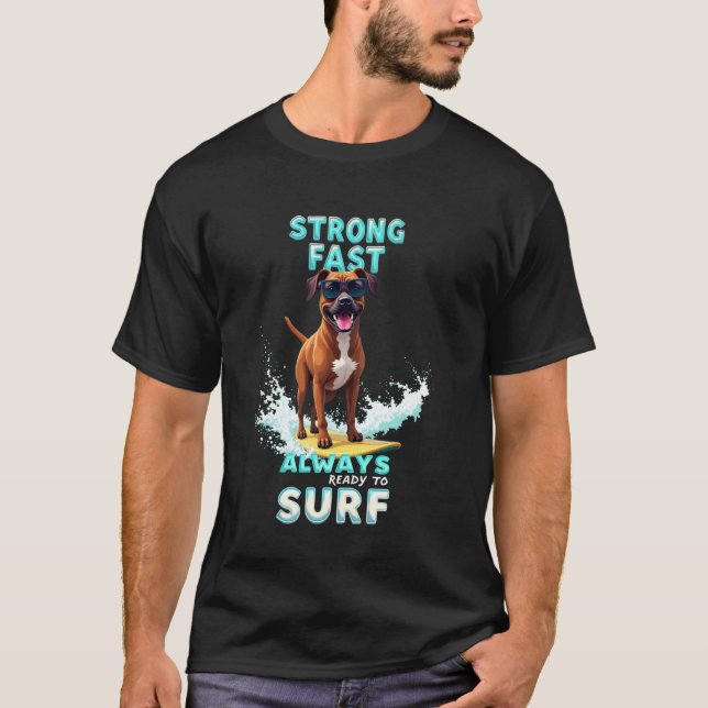 Cooler Boxer Surft Hund T-Shirt (Vorderseite)