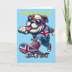 Cooler britischer Bulldog auf Skateboard Karte