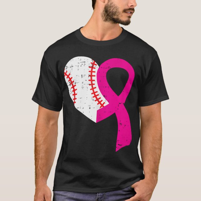 Cooler Brustkrebs im Baseballherz rosa Ribbon T-Shirt (Vorderseite)