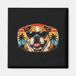 Cooler Bulldog Retro-Sonnenuntergang Sommer-Vibes Magnet