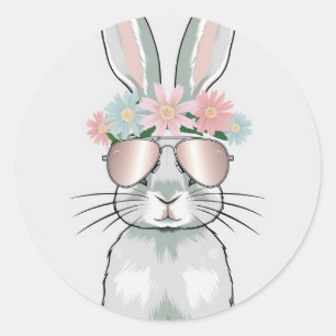 Cooler Bunny-Aufkleber – Pilotenbrille und Blume C Runder Aufkleber