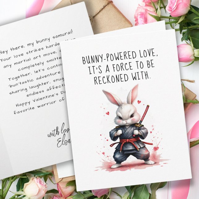 Cooler Bunny Ninja Warrior Boyfriend Valentine's D Karte (Cool White Bunny Ninja Warrior Valentine's Day Card)