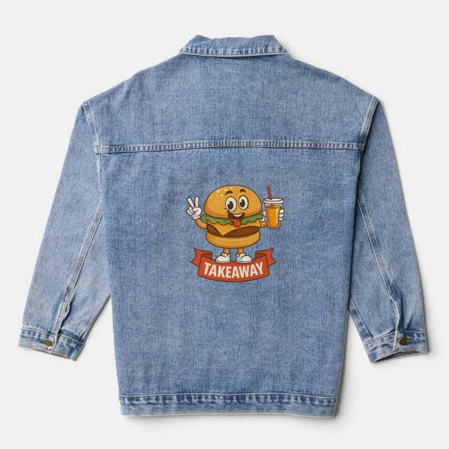 Cooler Burger Buddy mit Saft - Cartoon Charact Jeansjacke (Rückseite)
