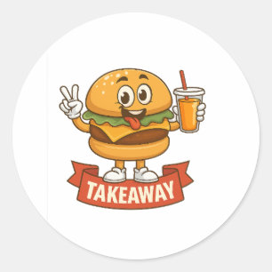Cooler Burger Buddy mit Saft - Cartoon Charact Runder Aufkleber