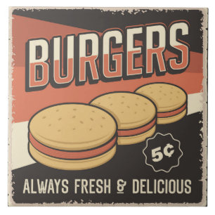 Cooler Burger Retro Vintage Fliese