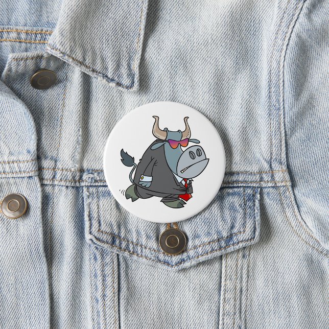 Cooler Business Bull im Anzug mit Sonnenbrille Button (Von Creator hochgeladen)