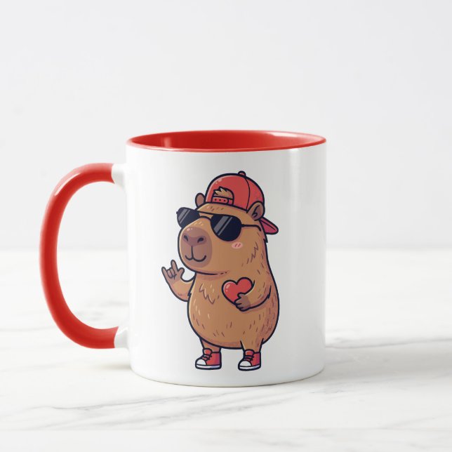 Cooler Capybara ASL Ich liebe dich Zeichen Valenti Tasse (Links)