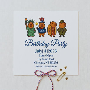 Cooler Capybara Patriotischer Vintage 4. Juli USA Einladung