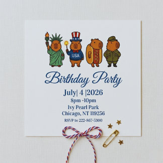 Cooler Capybara Patriotischer Vintage 4. Juli USA Einladung