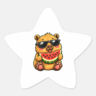 Cooler Capybara Wassermelon Sommer Stern-Aufkleber
