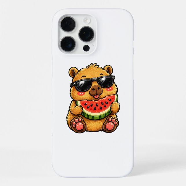 Cooler Capybara Wassermelone Sommer iPhone Hülle (Rückseite)