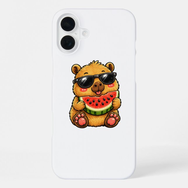 Cooler Capybara Wassermelone Sommer iPhone Hülle (Rückseite)