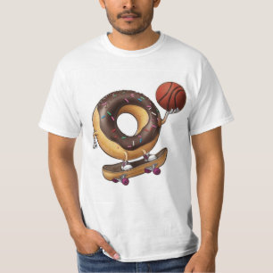 Cooler Cartoon Donut Skateboarden mit Basketball T-Shirt