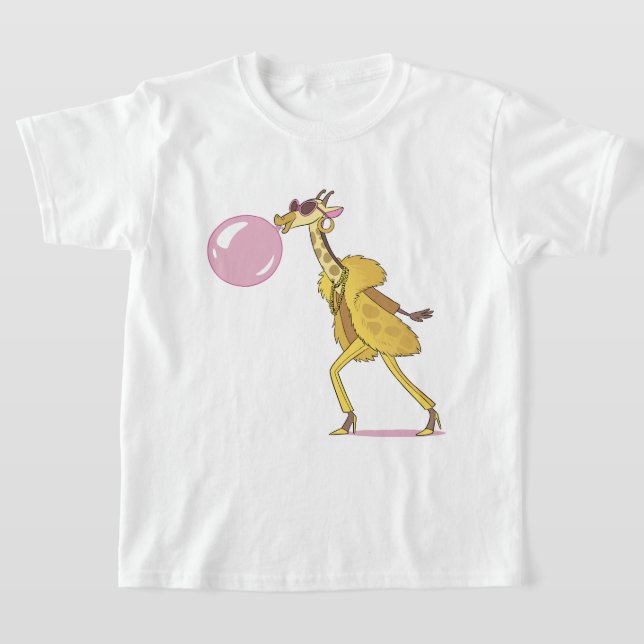 Cooler Cartoon Giraffe in Pelzmatte mit Bubblegum T-Shirt (Ablage )