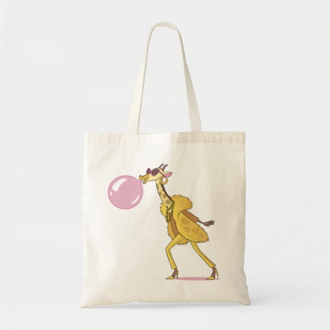 Cooler Cartoon Giraffe in Pelzmatte mit Bubblegum Tragetasche (Vorne)