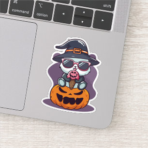 Cooler Cartoon Panda saß auf Pumpkettenaufkleber Aufkleber