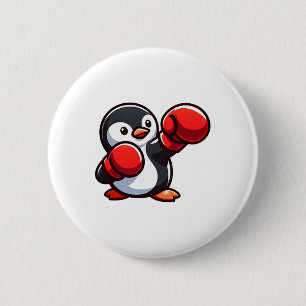 Cooler Cartoon Pinguin Boxer Design Button