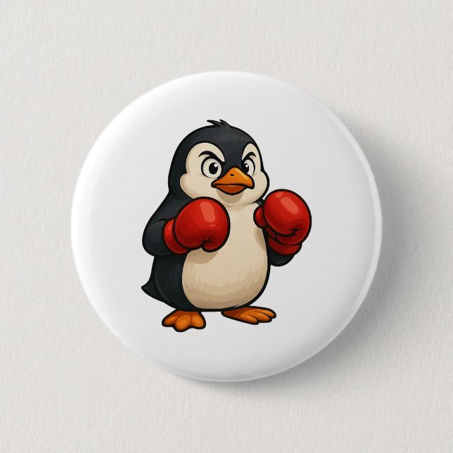 Cooler Cartoon Pinguin Boxer Sportdesign Button (Vorderseite)