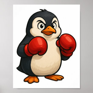 Cooler Cartoon Pinguin Boxer Sportdesign Poster