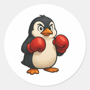 Cooler Cartoon Pinguin Boxer Sportdesign Runder Aufkleber