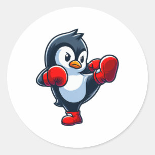 Cooler Cartoon Pinguin Boxkampf Runder Aufkleber