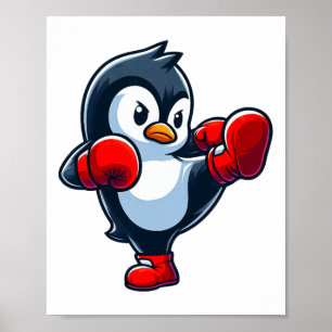 Cooler Cartoon-Pinguin-Boxkämpfer Poster
