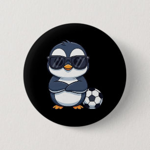 Cooler Cartoon-Pinguin-Fußballspieler Button